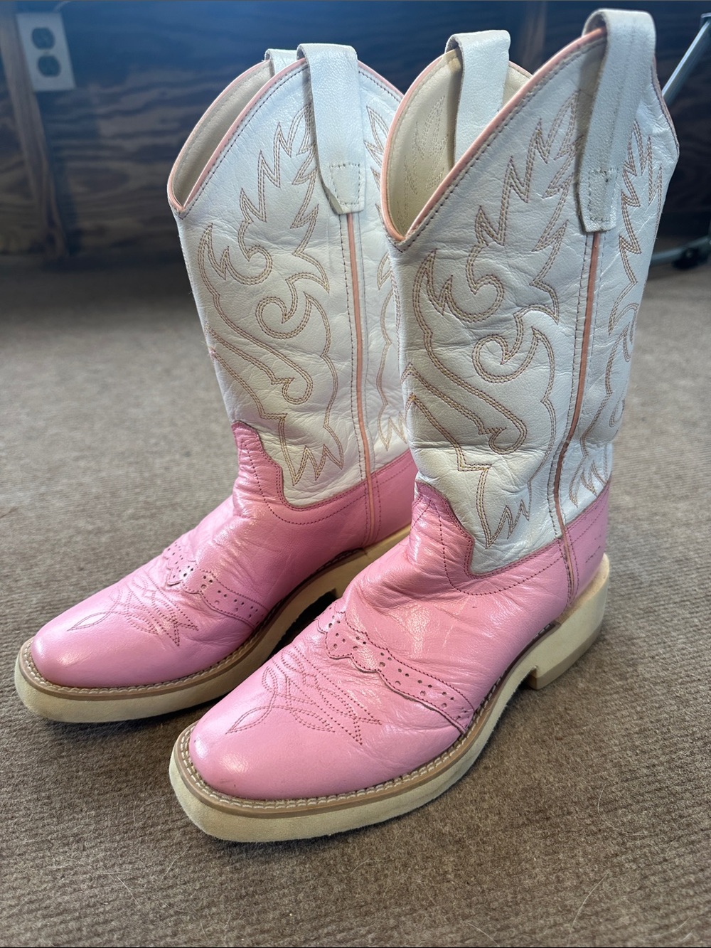 Old West Pink and Cream boots big girls size 4